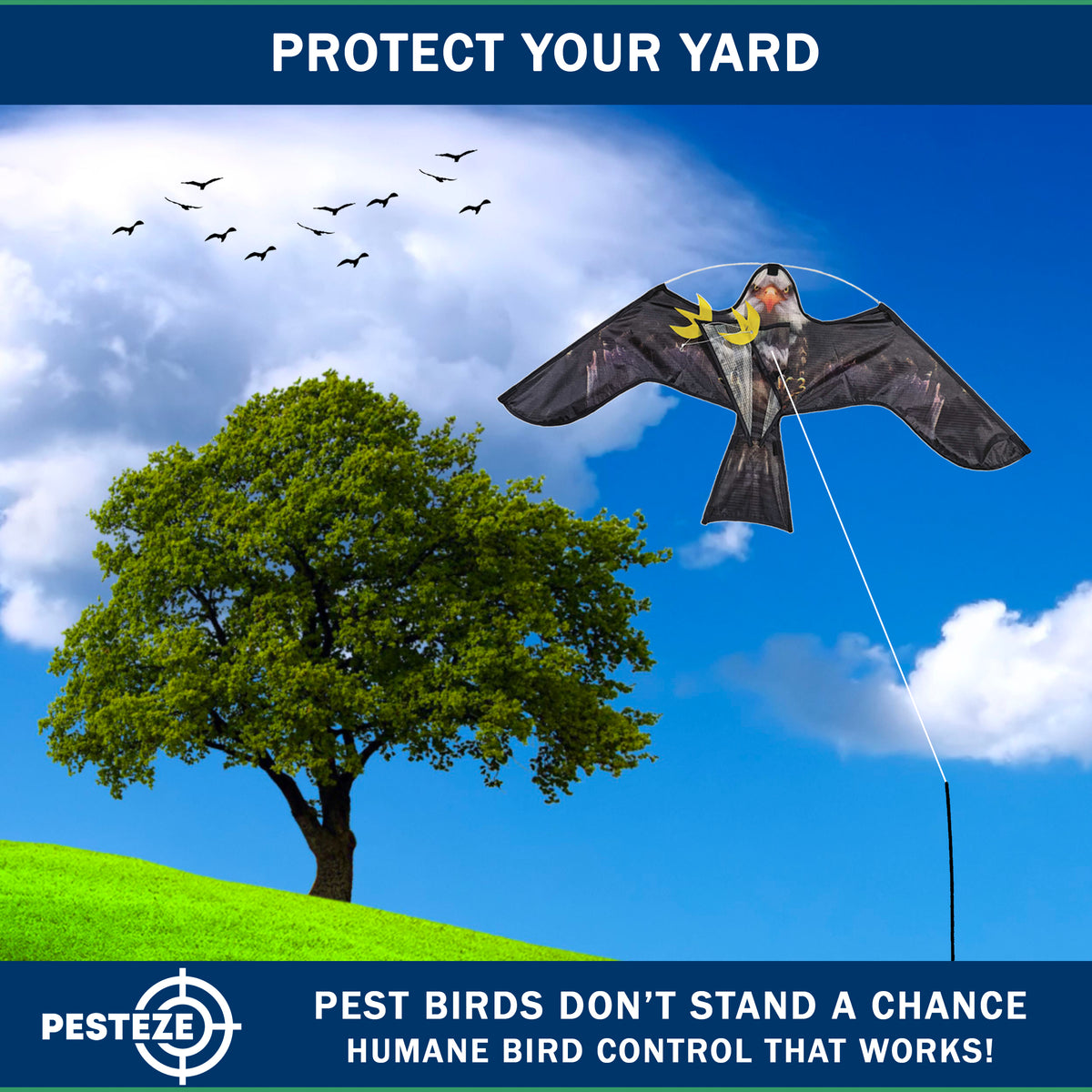 PESTEZE® USA Realistic Eagle Kite [2 Pack- 46 x 26 Inch with 13 ft Flagpole] Use in Yards & Farms to Protect Vegetables, Fruits & Crops from Pest Birds & Critters without Harming Them