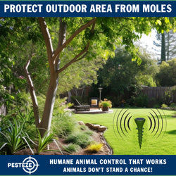 2 Pack PESTEZE® Reusable Solar Mole, Snake, Gopher, Vole, Chipmunk, Groundhog & Woodchuck Repeller. Vibration Quietly & Humanely Deters Burrowing Rodents from Destroying Yard. Waterproof & EZ Install