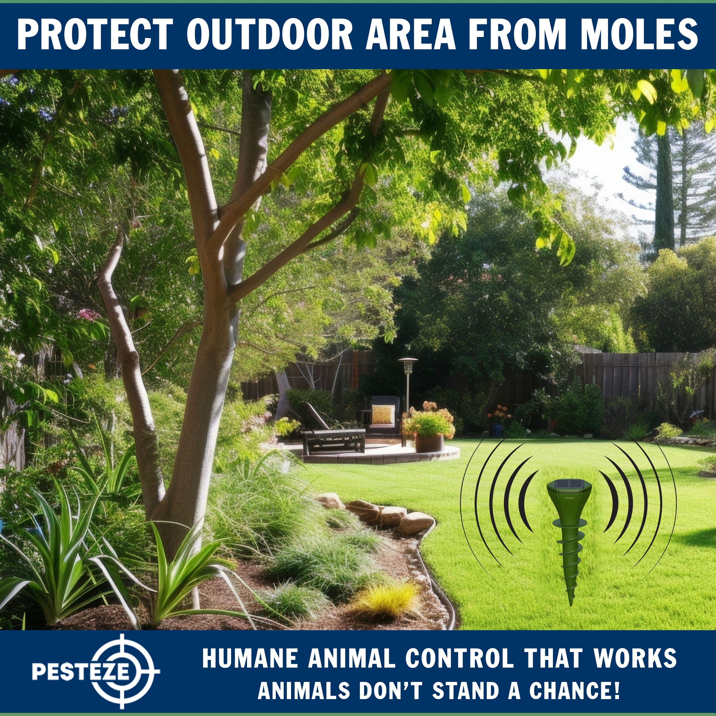 2 Pack PESTEZE® Reusable Solar Mole, Snake, Gopher, Vole, Chipmunk, Groundhog & Woodchuck Repeller. Vibration Quietly & Humanely Deters Burrowing Rodents from Destroying Yard. Waterproof & EZ Install