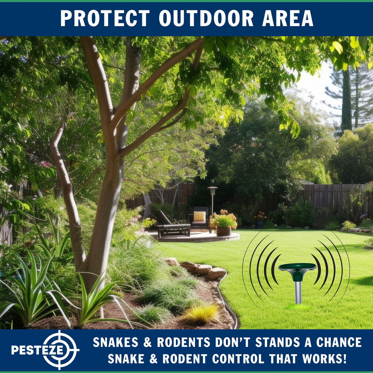PESTEZE® Solar Snake & Rodent Sound Deterrent. Audible Sound Deters Snakes & Burrowing Rodents like Moles, Voles Gophers, Chipmunks, Groundhogs & Woodchucks from Destroying Gardens & Vegetables - Pesteze