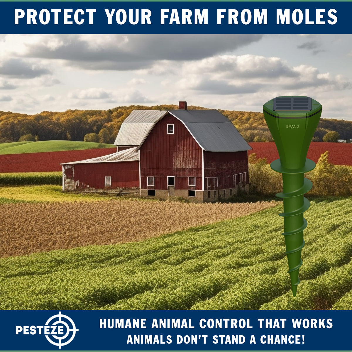 PESTEZE® USA Premium 2 Pack Solar Vibrating Rodent Repeller – Deters Mole, Snake, Gopher, Chipmunk, Groundhog & Woodchuck Activity; Humane Yard Deterrent with Waterproof Design and Easy Installation