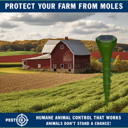 2 Pack PESTEZE® Reusable Solar Mole, Snake, Gopher, Vole, Chipmunk, Groundhog & Woodchuck Repeller. Vibration Quietly & Humanely Deters Burrowing Rodents from Destroying Yard. Waterproof & EZ Install
