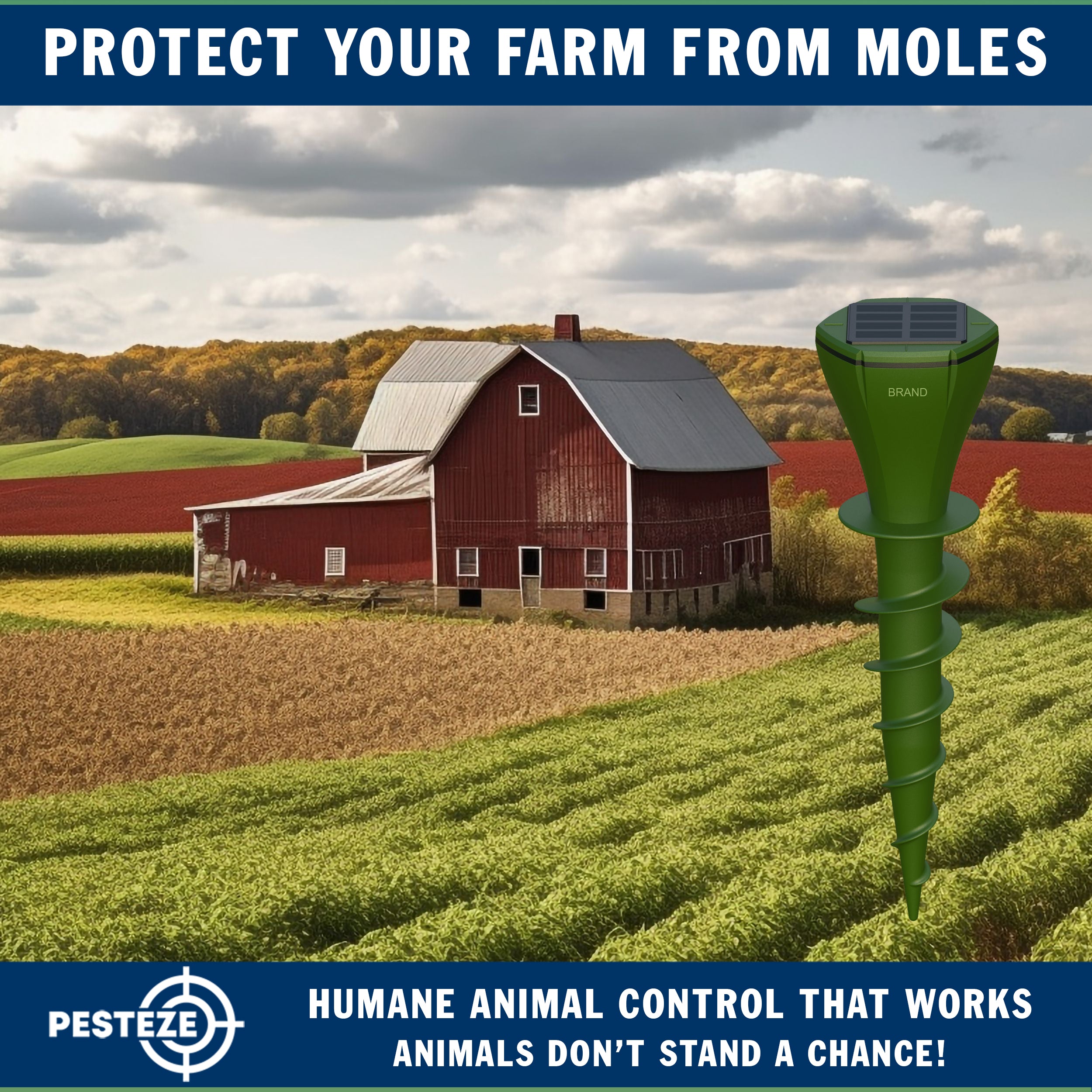 2 Pack PESTEZE® Reusable Solar Mole, Snake, Gopher, Vole, Chipmunk, Groundhog & Woodchuck Repeller. Vibration Quietly & Humanely Deters Burrowing Rodents from Destroying Yard. Waterproof & EZ Install