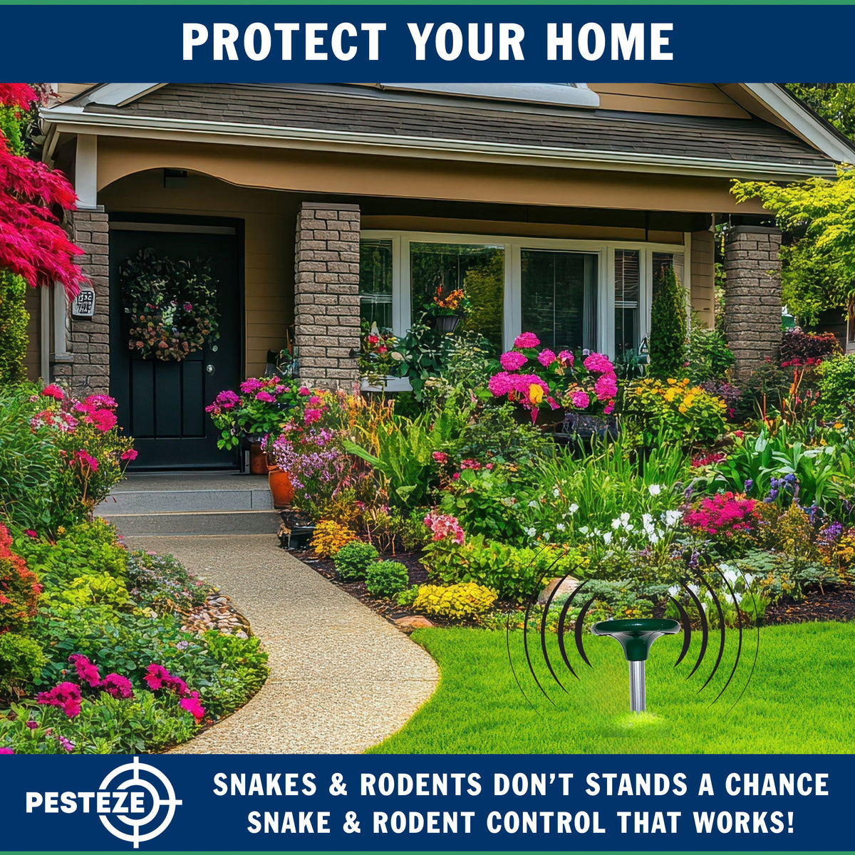 PESTEZE® Solar Snake & Rodent Sound Deterrent. Audible Sound Deters Snakes & Burrowing Rodents like Moles, Voles Gophers, Chipmunks, Groundhogs & Woodchucks from Destroying Gardens & Vegetables - Pesteze