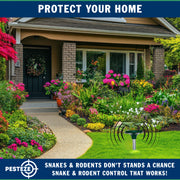 PESTEZE® Solar Snake & Rodent Sound Deterrent. Audible Sound Deters Snakes & Burrowing Rodents like Moles, Voles Gophers, Chipmunks, Groundhogs & Woodchucks from Destroying Gardens & Vegetables - Pesteze