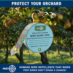 PESTEZE® Holographic Dual Sided Reflective & Sound Bird Scare Tape [1 Inch x 295 ft] Use in Yards & Farms to Protect Vegetables, Fruits, Crops & Buildings from Pest Birds & Critters without Harming them