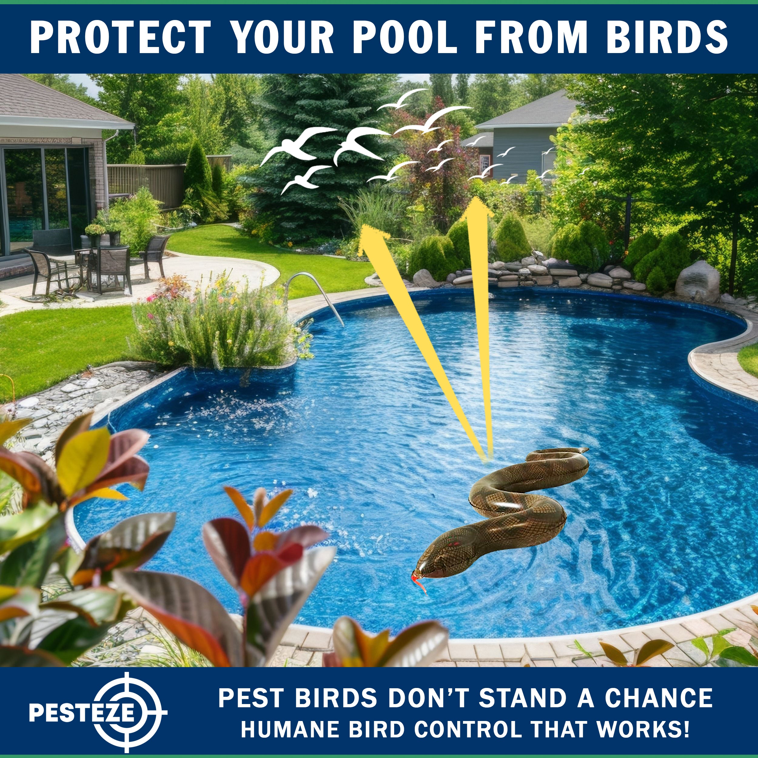 PESTEZE® USA Brown 39 Inch Realistic Inflatable Snakes [1 Pack] Repels Pest Birds Like Woodpeckers, Sparrows, Pigeons, Crows, Gulls & Critters from Pools & Yards Without Harming Them to Protect Property