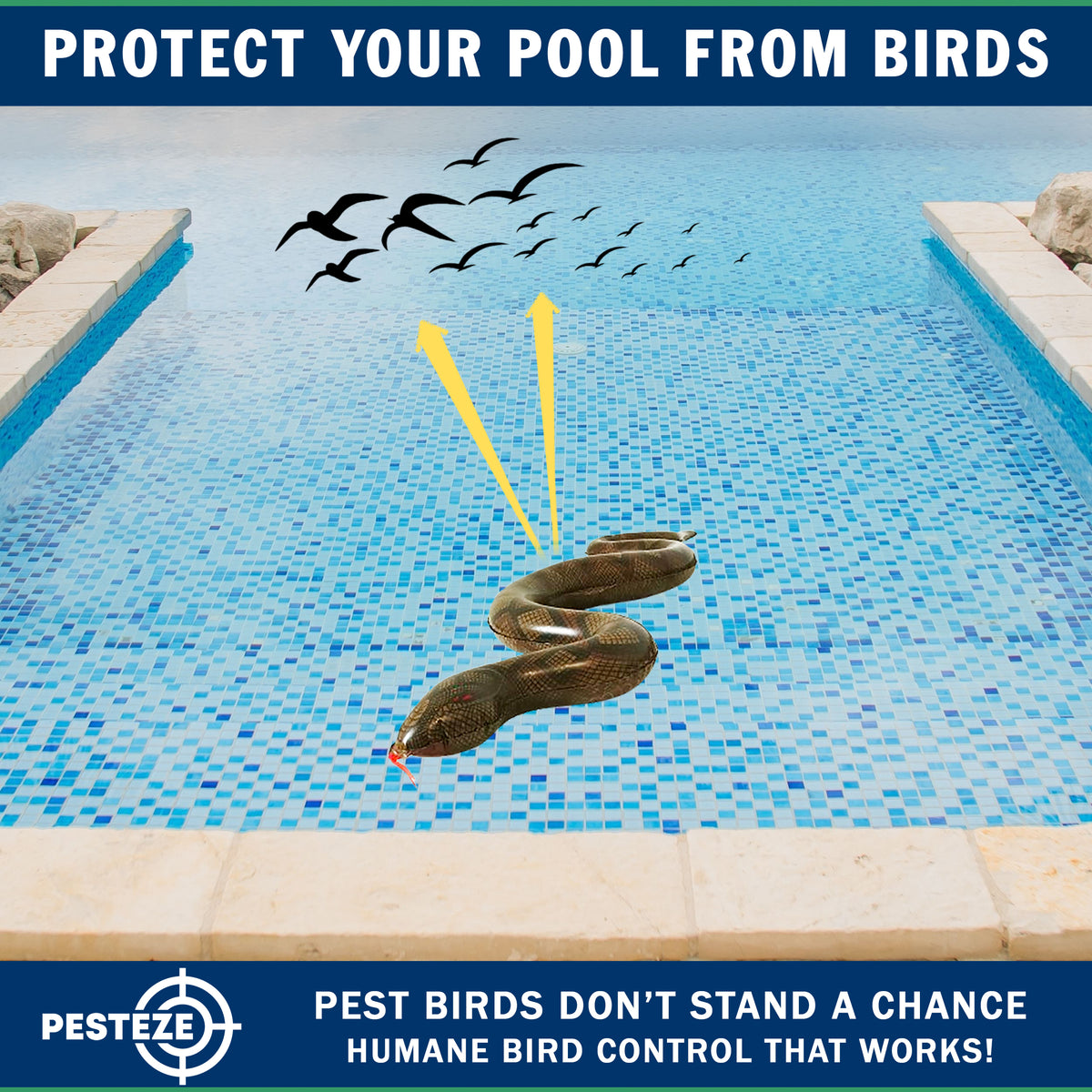 PESTEZE® USA Brown 39 Inch Realistic Inflatable Snakes [1 Pack] Repels Pest Birds Like Woodpeckers, Sparrows, Pigeons, Crows, Gulls & Critters from Pools & Yards Without Harming Them to Protect Property