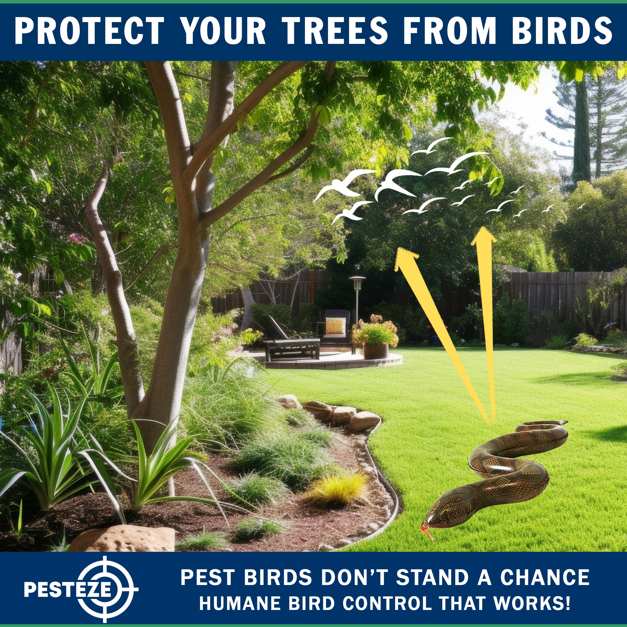 PESTEZE® USA Brown 39 Inch Realistic Inflatable Snakes [1 Pack] Repels Pest Birds Like Woodpeckers, Sparrows, Pigeons, Crows, Gulls & Critters from Pools & Yards Without Harming Them to Protect Property