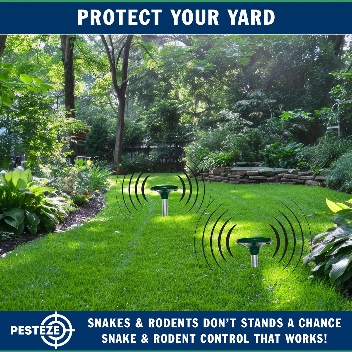 PESTEZE® Solar Snake & Rodent Sound Deterrent. Audible Sound Deters Snakes & Burrowing Rodents like Moles, Voles Gophers, Chipmunks, Groundhogs & Woodchucks from Destroying Gardens & Vegetables - Pesteze