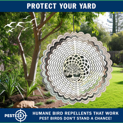 PESTEZE® Tree of Life Stainless Steel Highly Reflective Decorative 3D Wind Spinner for Deterring Unwanted Pest Birds & Critters. 6 x 9 Inch Premium Shiny, Beautiful, Everlasting & Sturdy Bird Control