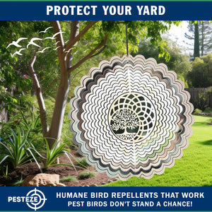 PESTEZE® Tree of Life Stainless Steel Highly Reflective Decorative 3D Wind Spinner for Deterring Unwanted Pest Birds & Critters. 6 x 9 Inch Premium Shiny, Beautiful, Everlasting & Sturdy Bird Control
