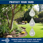 PESTEZE® USA Premium Bird Deterrent Wind Spinner Set – 3-Piece Stainless Steel Reflective Water Droplet Design to Deter Birds & Prevent Nesting Around Porch, Garden & Outdoor Areas [2.6 × 15.5 in]