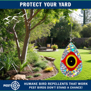 PESTEZE® USA Bird Deterrent Reflective Predator Eye Water Droplet Repellent Hanging with Swivel & Hanger 5 Pack 3.25 x 5. inch Shiny Wind Device Keep Birds Away Outdoor Porch Gardens Patios