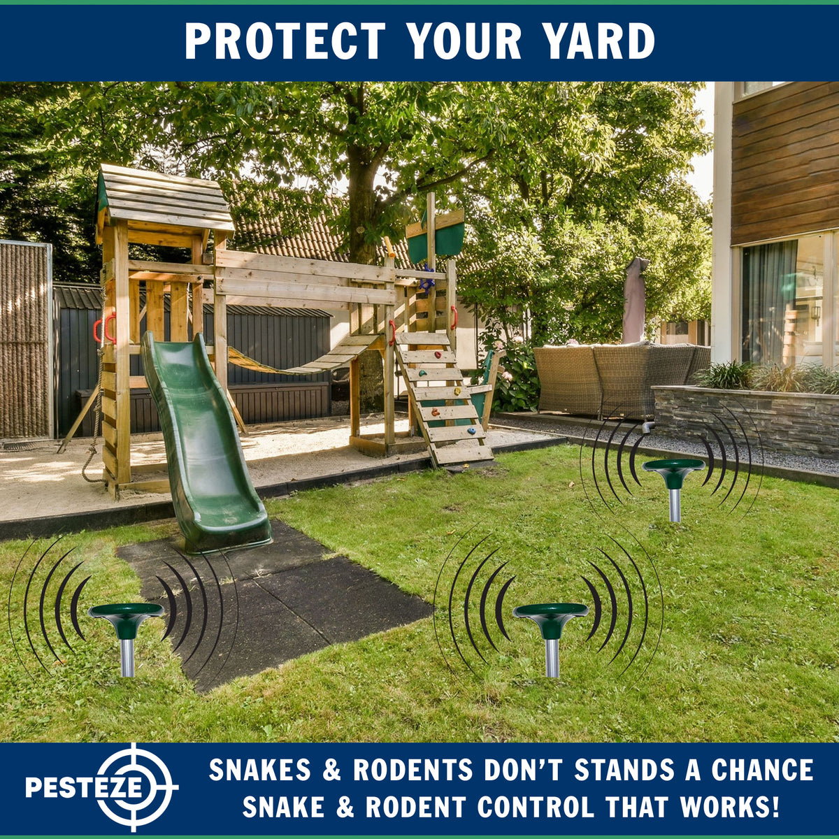 PESTEZE® Solar Snake & Rodent Sound Deterrent. Audible Sound Deters Snakes & Burrowing Rodents like Moles, Voles Gophers, Chipmunks, Groundhogs & Woodchucks from Destroying Gardens & Vegetables - Pesteze