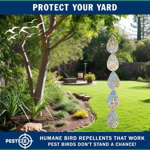 5 Piece PESTEZE® Holographic Shiny Water Droplet Repellents [3.25 x 30 inch] Reflection Scares Pest Birds like Woodpeckers, Sparrows, Pigeons, Crows & Gulls without Harming them to Protect Property