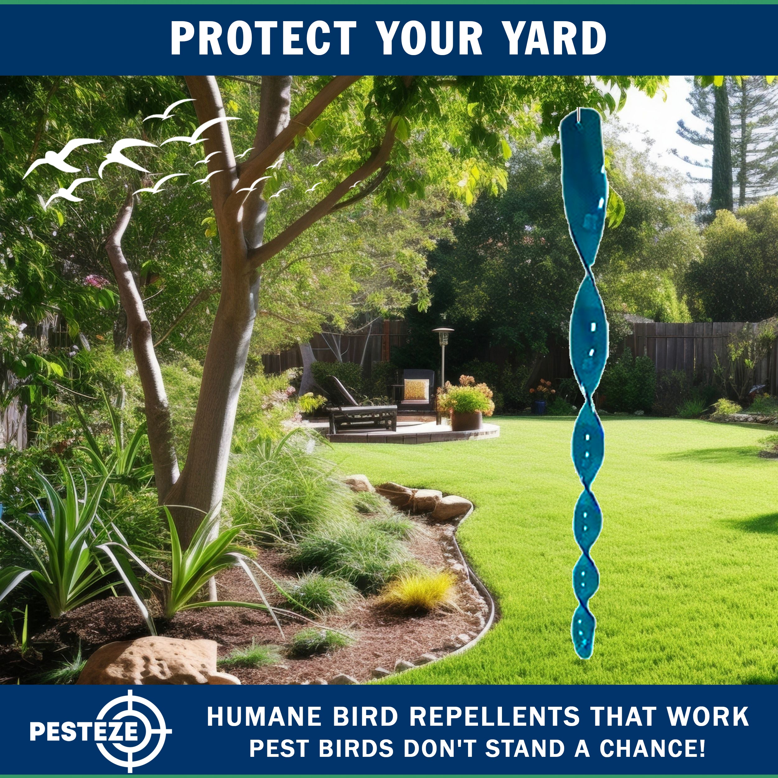 PESTEZE® 12" Bird Scare Blue Reflective Rods for Outdoors [6 Pack Blue] Scares Pest Birds like Woodpeckers, Sparrows, Pigeons, Crows, Geese & Gulls without Harming them to Protect Property