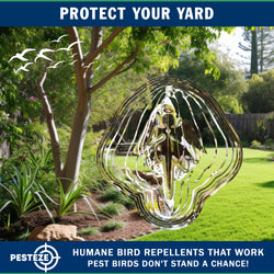 PESTEZE® Large Angel Stainless Steel Highly Reflective Decorative 3D Wind Spinner for Repelling Unwanted Birds & Critters. 11 x15  Inch Premium Shiny, Beautiful & Everlasting Bird Repellent.