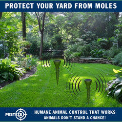 2 Pack PESTEZE® Reusable Solar Mole, Snake, Gopher, Vole, Chipmunk, Groundhog & Woodchuck Repeller. Vibration Quietly & Humanely Deters Burrowing Rodents from Destroying Yard. Waterproof & EZ Install