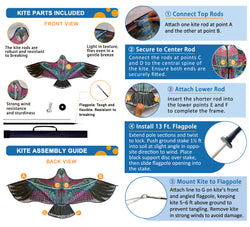 PESTEZE® USA Huge Red Eagle Kite [60x28 Inch Kite with 13 Ft Flagpole] Provides Humane Bird Deterrence in Yards & Farms. Protects Vegetables, Fruits & Crops from Pest Birds & Critters