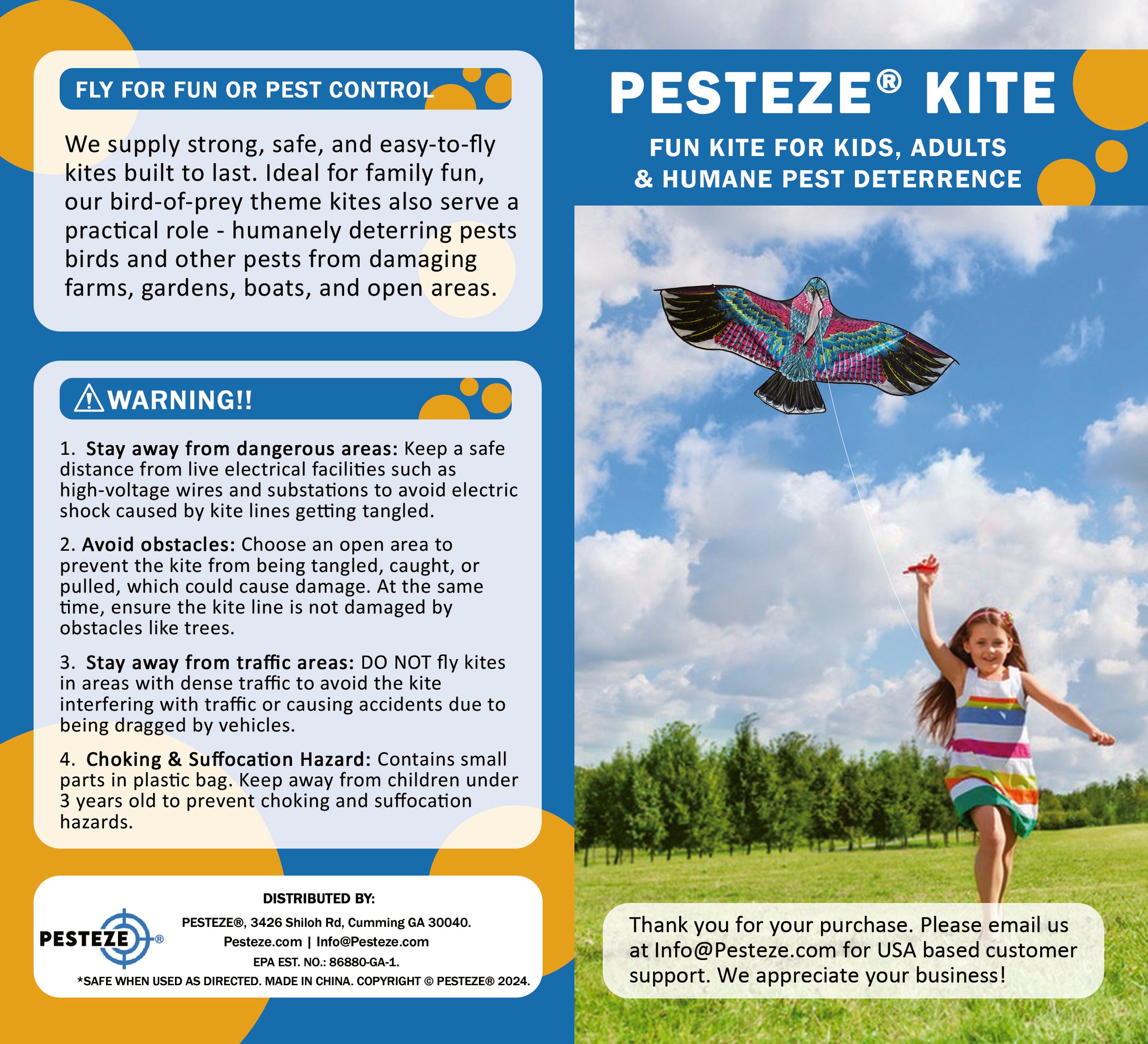 PESTEZE® USA Huge Red Eagle Kite [60x28 Inch] EZ & Fun to Fly. Also Provides Humane Bird Deterrence in Yards & Farms. Protects Vegetables, Fruits & Crops from Pest Birds & Critters