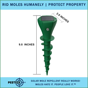 2 Pack PESTEZE® Reusable Solar Mole, Snake, Gopher, Vole, Chipmunk, Groundhog & Woodchuck Repeller. Vibration Quietly & Humanely Deters Burrowing Rodents from Destroying Yard. Waterproof & EZ Install