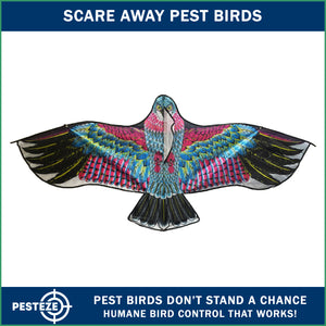 PESTEZE® USA Red Eagle Kite: Huge 60x28 Inch Kite with 13 Ft Flagpole. Provides Humane Bird Deterrence in Yards & Farms. Protects Vegetables, Fruits & Crops from Pest Birds & Critters