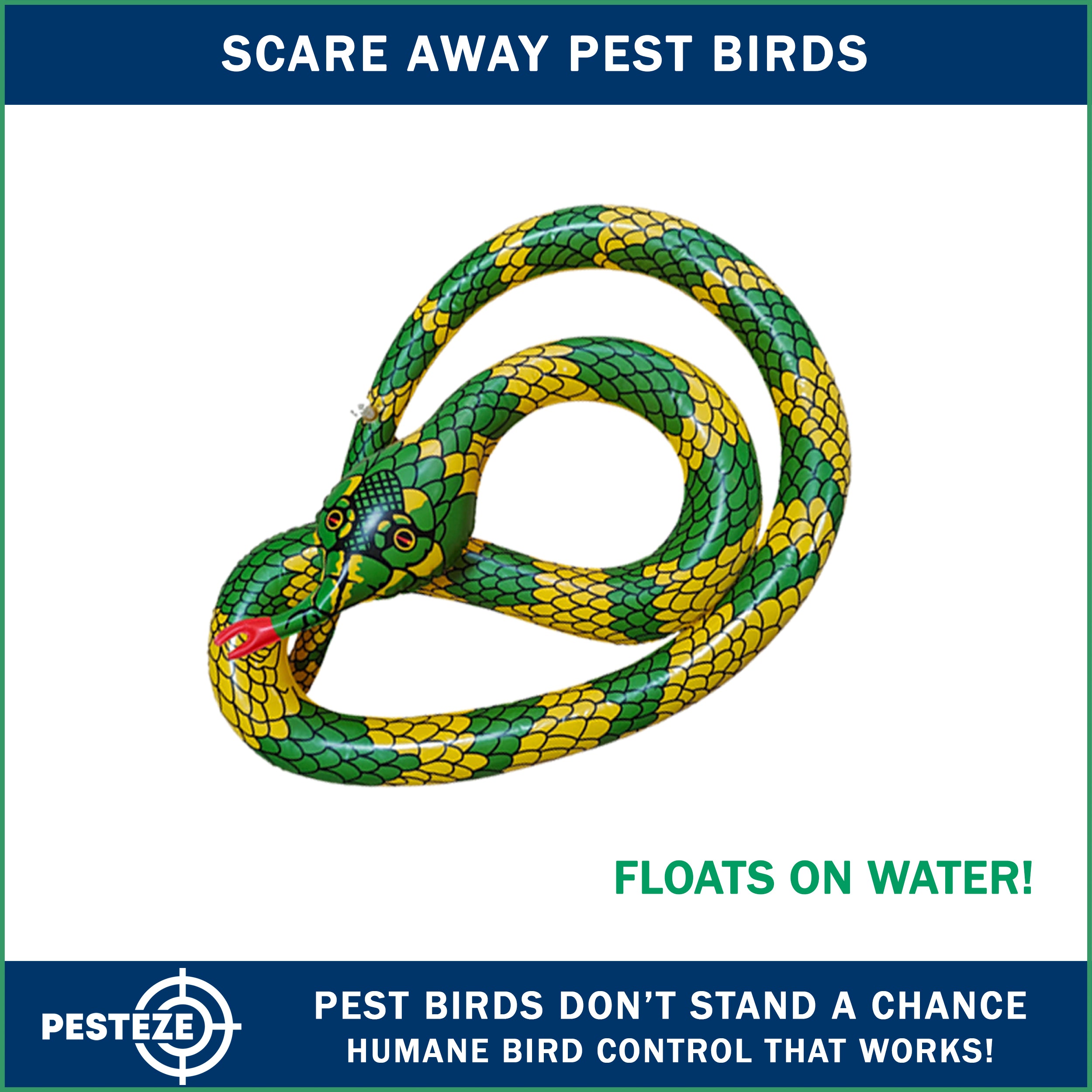 PESTEZE® USA Inflatible Snake [1 PACK Curly Yellow-Green] Predators Pest Birds  like Woodpeckers, Sparrows, Pigeons, Crows, Gulls & Critters from Pools & Yards without Harming them to Protect Property