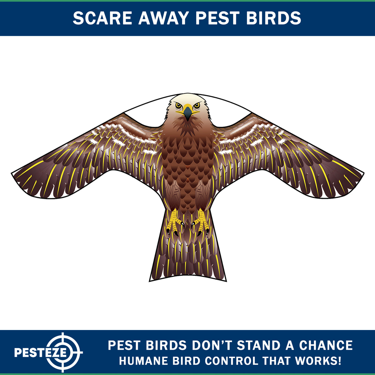 PESTEZE® USA Hawk Kite [47x27 Inch Kite with 13 Ft Flagpole] Provides Humane Bird Deterrence in Yards & Farms. Protects Vegetables, Fruits & Crops from Pest Birds & Critters