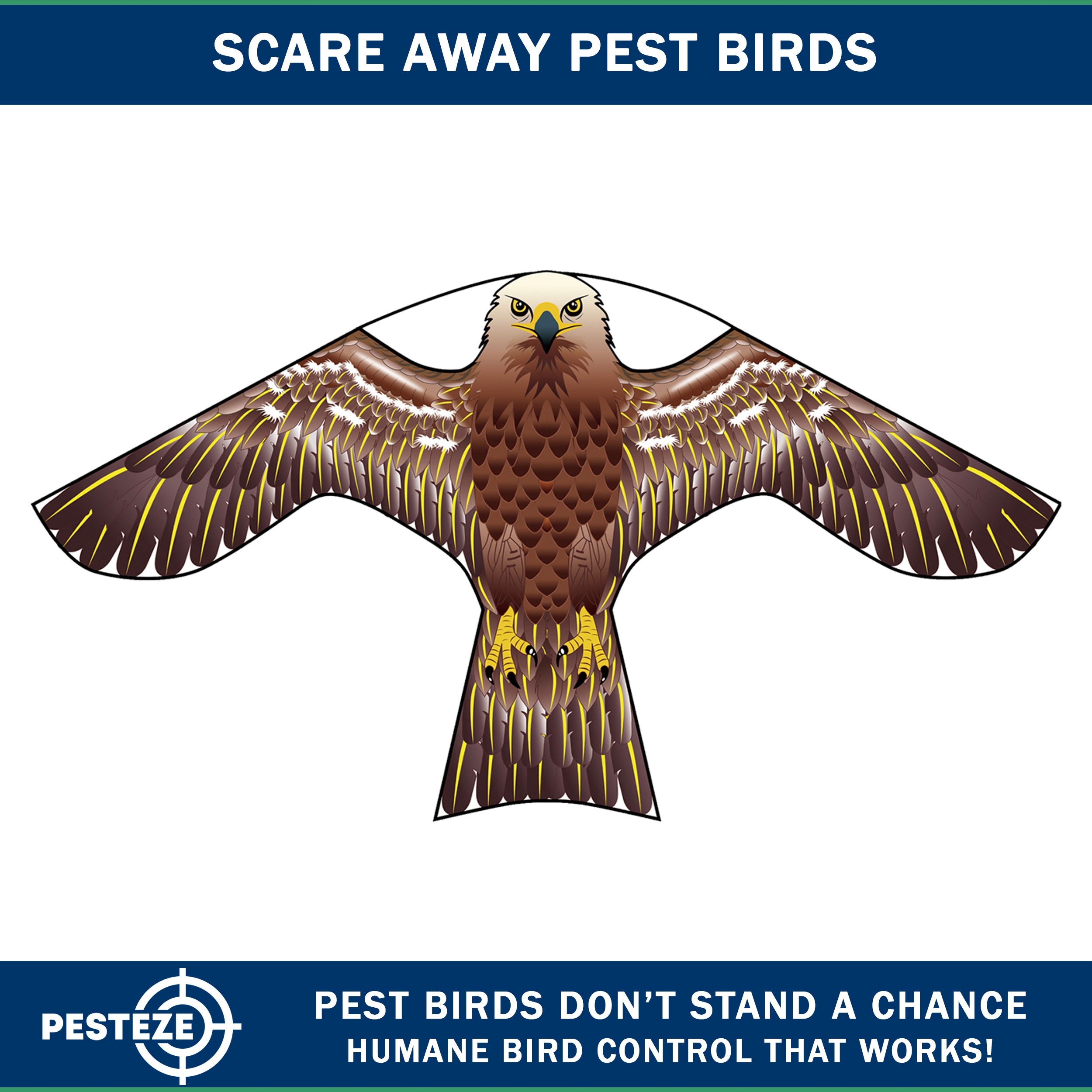 PESTEZE® USA Hawk Kite [47x27 Inch Kite with 13 Ft Flagpole] Provides Humane Bird Deterrence in Yards & Farms. Protects Vegetables, Fruits & Crops from Pest Birds & Critters