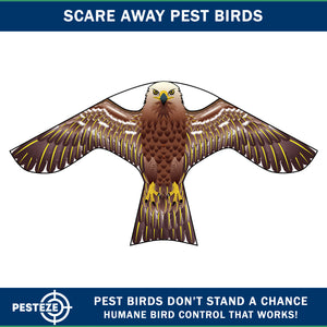 PESTEZE® USA Hawk 47x27 Inch Kite with 13 Ft Flagpole. Provides Humane Bird Deterrence in Yards & Farms. Protects Vegetables, Fruits & Crops from Pest Birds & Critters
