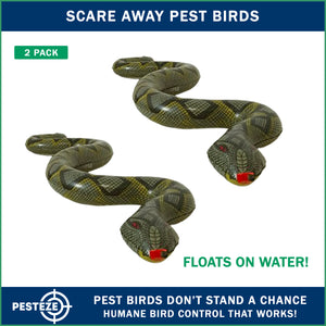 PESTEZE® USA 39 Inch Inflatible Snake [2 Pack Grey-Green Color] Deters Pest Birds like Woodpeckers, Sparrows, Pigeons, Crows, Gulls & Critters from Pools & Yards without Harming them to Protect Property