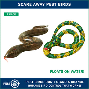 PESTEZE® USA 27 Inch Inflatible Snake [2 Pack - 1 Curly Yellow-Green + 1 Brown] Predators Pest Birds  like Woodpeckers, Sparrows, Pigeons, Crows, Gulls & Critters from Pools & Yards without Harming them to Protect Property