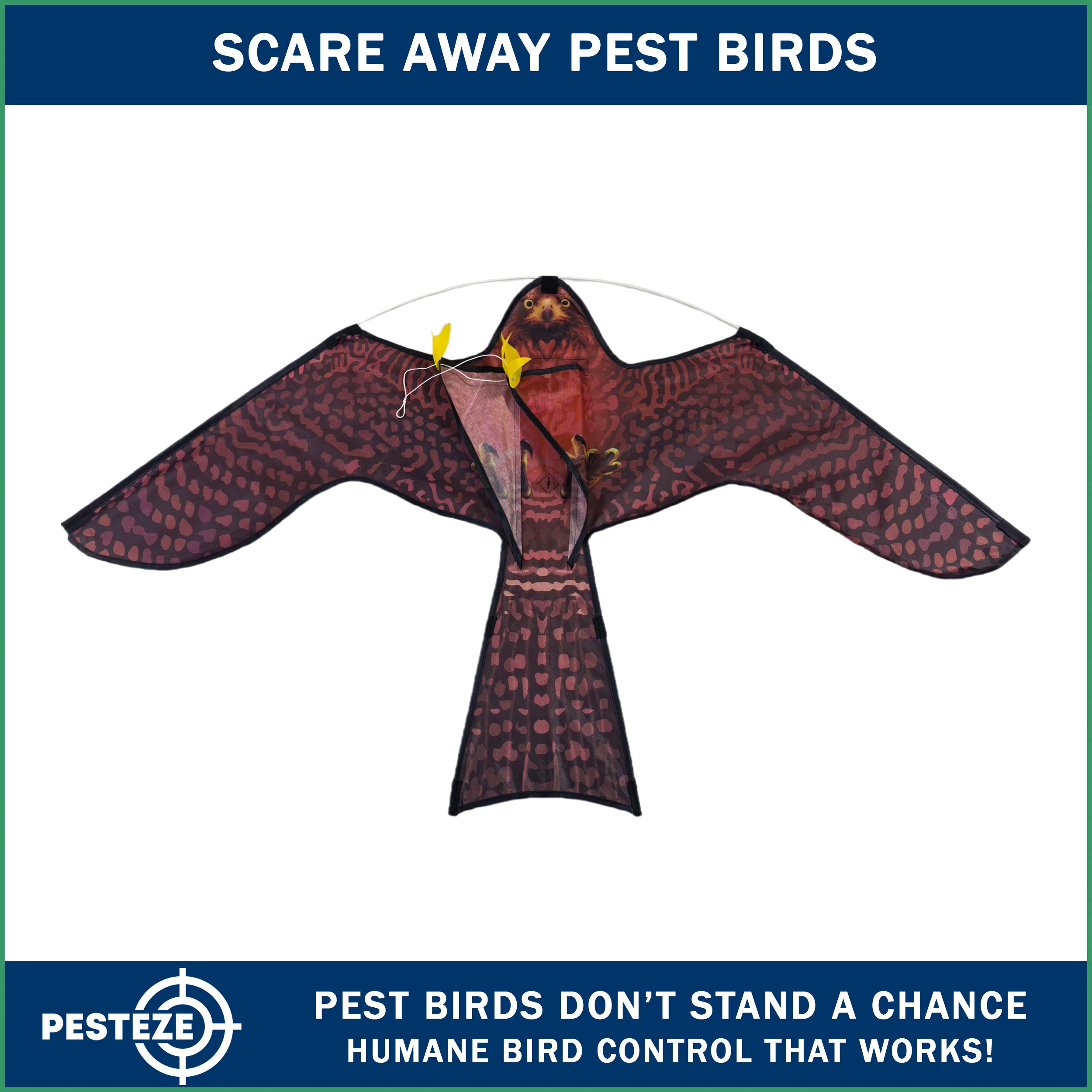 PESTEZE® USA Realistic Hawk Kite [47x27 Inch] EZ & Fun to Fly. Also Provides Humane Bird Deterrence in Yards & Farms. Protects Vegetables, Fruits & Crops from Pest Birds & Critters