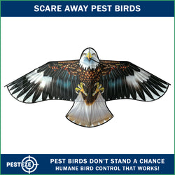 PESTEZE® Black Flying Hawk 54 x 30 Inch Kite Bird Deterrent with 13 ft Flagpole. Use in Yards & Farms to Protect Vegetables, Fruits, Crops & Property from Pest Birds & Critters without Harming them