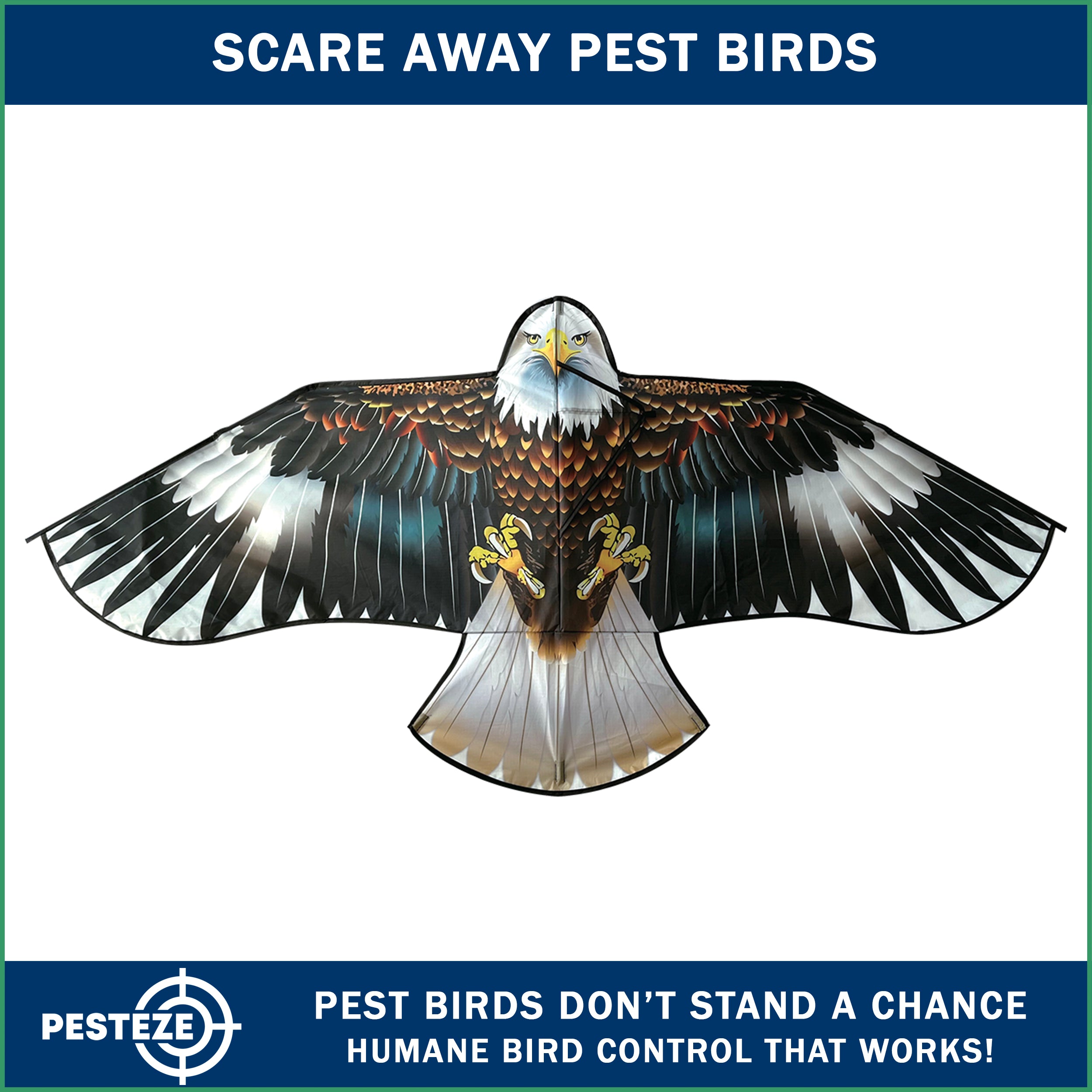 PESTEZE® Black Flying Hawk 54 x 30 Inch Kite Bird Deterrent with 13 ft Flagpole. Use in Yards & Farms to Protect Vegetables, Fruits, Crops & Property from Pest Birds & Critters without Harming them