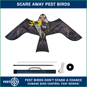 PESTEZE® USA Flying Eagle 46 x 26 Inch Kite Bird Deterrent with 13 ft Flagpole. Use in Yards & Farms to Protect Vegetables, Fruits & Crops from Pest Birds & Critters without Harming them to Protect Property