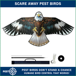 PESTEZE® USA Huge Blue Eagle Kite [63x29 Inch Kite with 13 Ft Flagpole] Provides Humane Bird Deterrence in Yards & Farms. Protects Vegetables, Fruits & Crops from Pest Birds & Critters