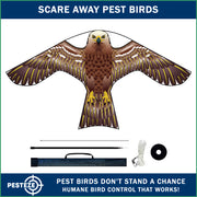 PESTEZE® USA Hawk Kite [47x27 Inch Kite with 13 Ft Flagpole] Provides Humane Bird Deterrence in Yards & Farms. Protects Vegetables, Fruits & Crops from Pest Birds & Critters