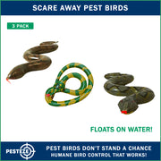 PESTEZE® USA 39 Inch Realistic Inflatable Snakes [3 Pack Multi-Color - 1 Grey-Green + 1 Brown + 1 Yellow-Green] Scares Pest Birds Like Ducks Woodpeckers, Sparrows, Pigeons, Crows, Gulls & Critters from Pools & Yard Without Harming them to Protect Property
