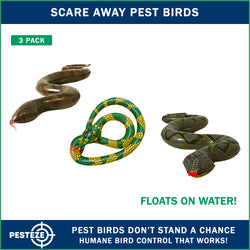 PESTEZE® USA 39 Inch Realistic Inflatable Snakes [3 Pack Multi-Color - 1 Grey-Green + 1 Brown + 1 Yellow-Green] Scares Pest Birds Like Ducks Woodpeckers, Sparrows, Pigeons, Crows, Gulls & Critters from Pools & Yard Without Harming them to Protect Property