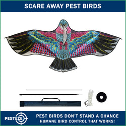 PESTEZE® USA Huge Red Eagle Kite [60x28 Inch Kite with 13 Ft Flagpole] Provides Humane Bird Deterrence in Yards & Farms. Protects Vegetables, Fruits & Crops from Pest Birds & Critters