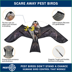 PESTEZE® USA Realistic Eagle Kite [46 x 26 Inch with 13 ft Flagpole] Use in Yards & Farms to Protect Vegetables, Fruits & Crops from Pest Birds & Critters without Harming Them