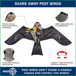 PESTEZE® USA Realistic Eagle Kite 47x27 Inch . EZ to Fly Fun. Provides Humane Bird Deterrence in Yards & Farms. Protects Vegetables, Fruits & Crops from Pest Birds