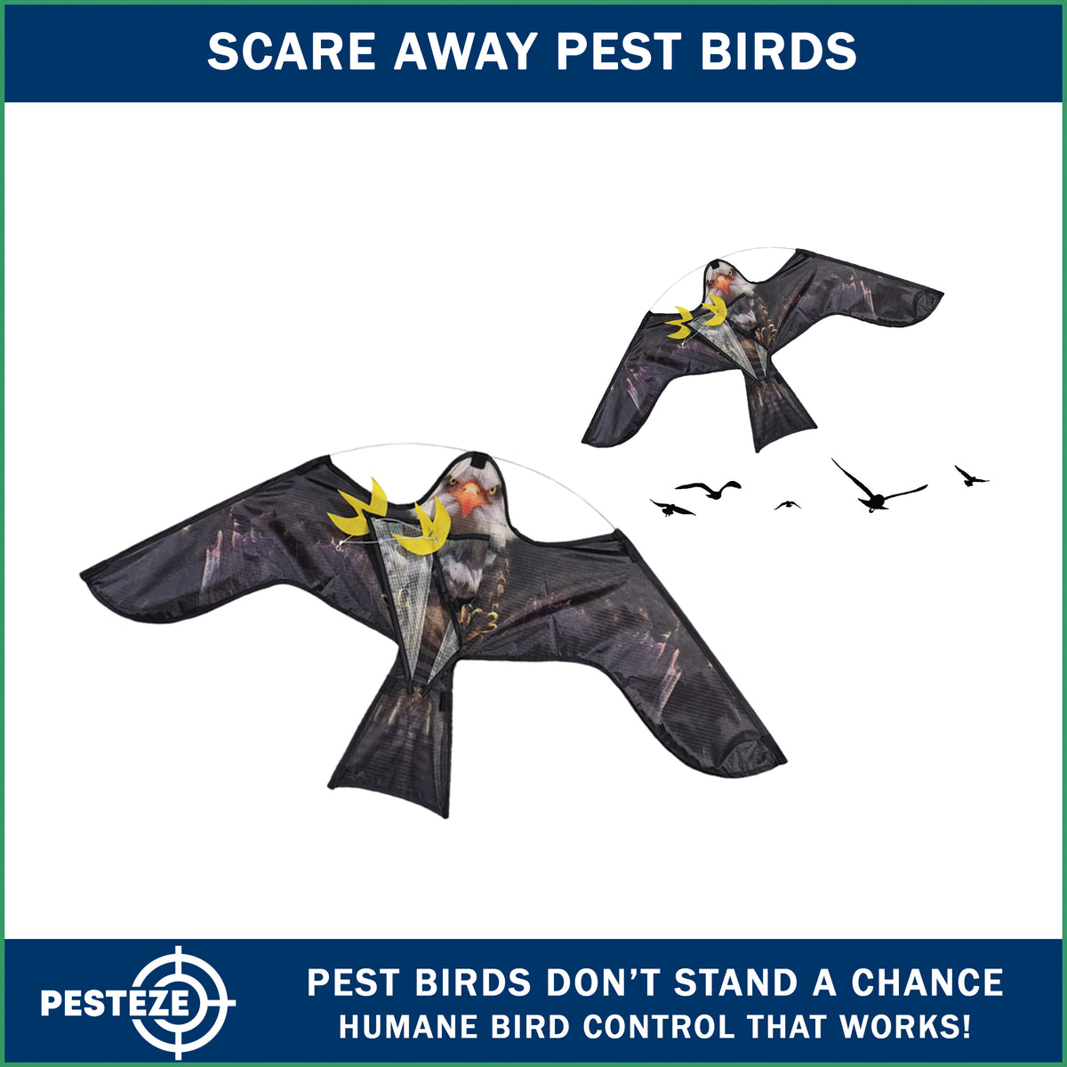 PESTEZE® USA Premium Realistic Eagle Kite with String- 47x27 Inch. EZ & Fun to Fly. Provides Humane Pest Bird Deterrence in Yards & Farms. Protects Vegetables, Fruits & Crops