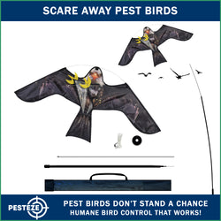 PESTEZE® USA Realistic Eagle Kite [46 x 26 Inch with 13 ft Flagpole] Use in Yards & Farms to Protect Vegetables, Fruits & Crops from Pest Birds & Critters without Harming Them