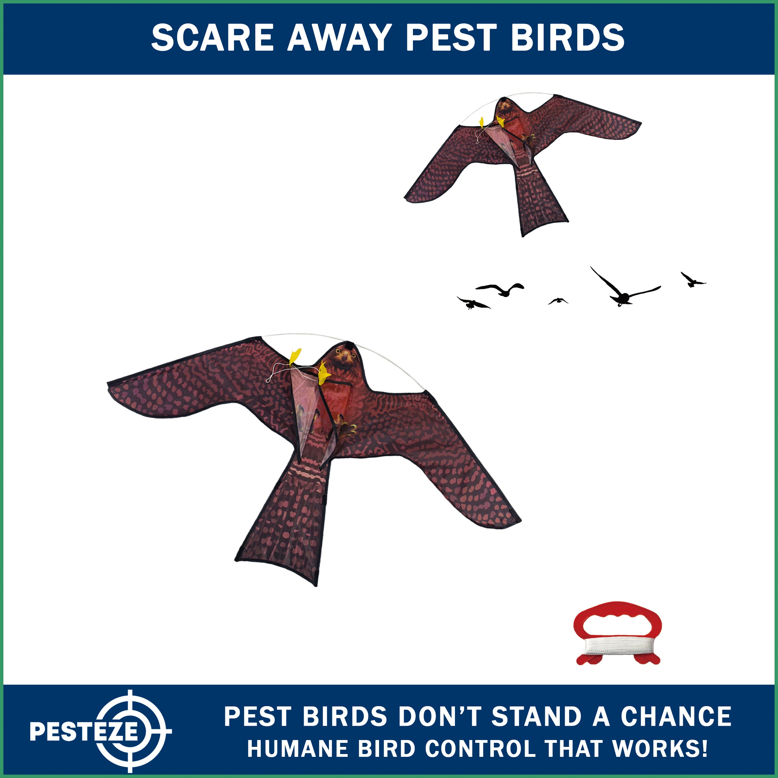 PESTEZE® USA Realistic Hawk Kite [47x27 Inch] EZ & Fun to Fly. Also Provides Humane Bird Deterrence in Yards & Farms. Protects Vegetables, Fruits & Crops from Pest Birds & Critters