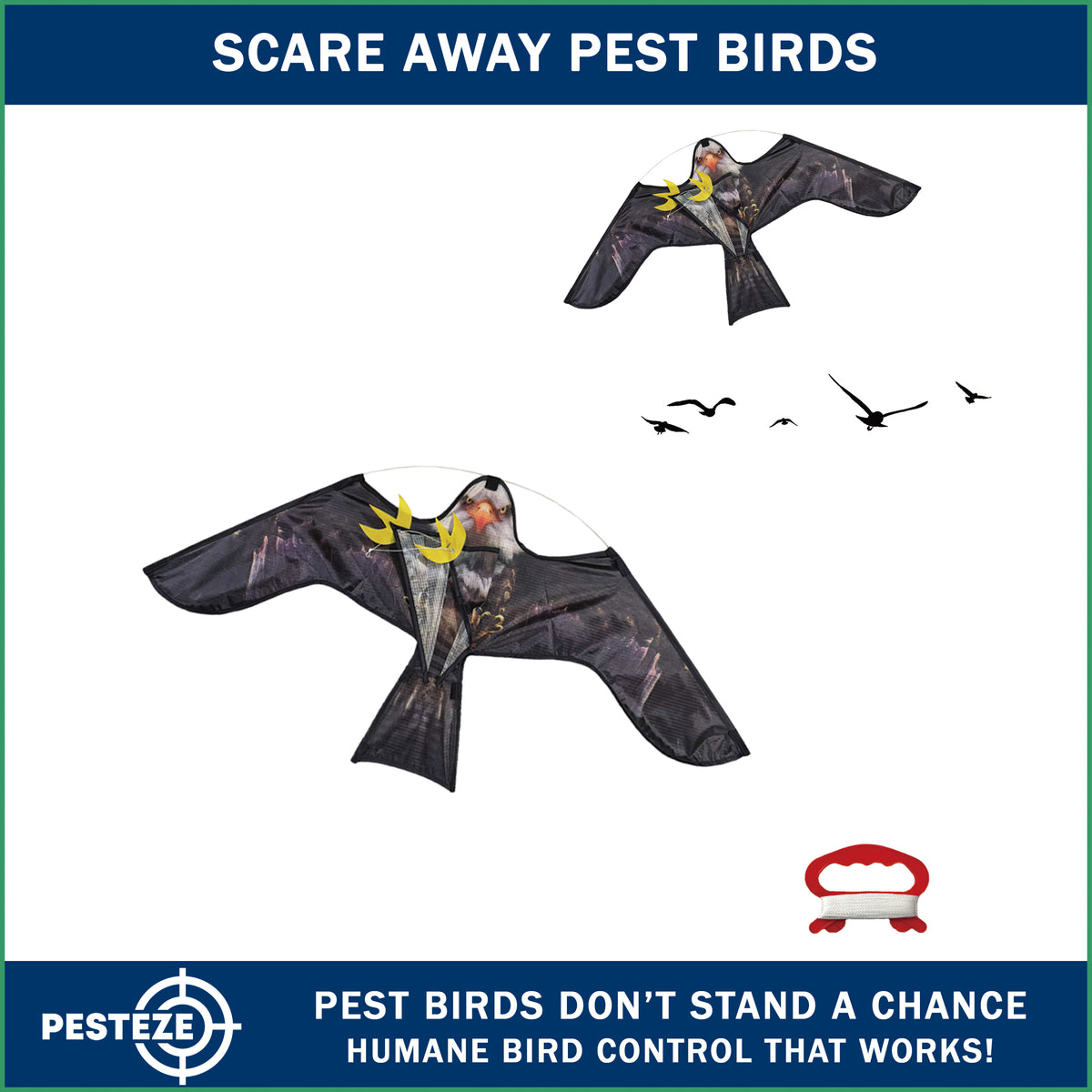 PESTEZE® USA Premium Realistic Eagle Kite with String- 47x27 Inch. EZ & Fun to Fly. Provides Humane Pest Bird Deterrence in Yards & Farms. Protects Vegetables, Fruits & Crops