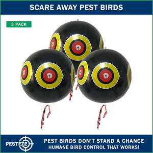 PESTEZE® USA Large 15" Black Bird Predator-Eye Balloon Decoy [3 Pack Black Color]  Deters Unwanted Pest Birds like Pigeons, Gulls, Geese & Critters from Pools & Yards Without Harming Them To Protect Property