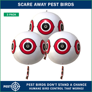 PESTEZE® USA Large 15" White Bird Predator-Eye Balloon Decoy [3 Pack White Color] Deters Unwanted Pest Birds like Pigeons, Gulls, Geese & Critters from Pools & Yards Without Harming Them To Protect Property